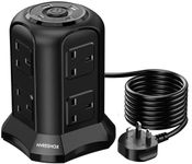 Tower Extension Lead with 2 USB-C Slots, NVEESHOX 8 Way Multi Plug Extension Tower with Surge Protection (13A 3250W), 2M Extension Cable, Long Extension Cord Power Tower with Switch for Home, Office.