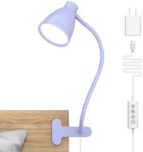 BOHON Desk Lamp with Clamp, 10W 38 LED Clip on Light, 3 Color 10 Brightness Auto Off Timer, Flexible Gooseneck Clip Lamp, Desk Lights for Office Home Bed Bedside Reading, Lilac Purple