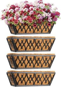 4 Pack 16 Inch Window Boxes Planters Railing Planter Box with Coco Liners Deck Railing Planter Boxes Balcony Hanging Flower Box for Outdoor Plants Garden Decor