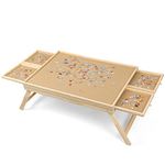 Ruication Jigsaw Puzzle Table Wooden Puzzle Plate Puzzle Board With Leg Smooth Fiberboard Work Surface for 1000 pieces 4 Sliding Drawers Storage System For Adults Kids Children Boy Girl Gift