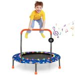 Goplus 36" Mini Trampoline for Kids, Toddler Trampoline with LED Lights, Bluetooth Speaker, Removable Handle, Safe Padded Cover, Indoor Outdoor Small Rebounder for Child Boys Girls (Blue, Astronaut)