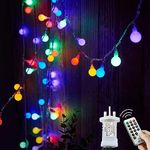 Globe String Lights Mains Powered, 20M/65ft 200 LED Fairy Lights Plug in Waterproof, 8 Modes Outdoor Lights for Patio, Bedroom, Party, Festival,Christmas Decorations (Multi-Coloured)