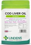 Lindens - Cod Liver Oil 1000mg - 90 Capsules - UK Made - Omega 3 with Vitamins A & D - for Normal Skin, Hair, Nails, Bones & Vision, Brain & Immune Function - Letterbox Friendly