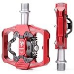 Mountain Bike Pedals - Dual Function Flat and Clipless Pedal - 3 Sealed Bearing Platform Pedals Clipless Compatible with SPD, Bicycle Pedals for BMX Spin Exercise Peloton Trekking Bike (RED)