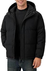 IBIH Men's Windproof Coat with Hood Padded Jacket Full Zipper Outerwear,Black,Large