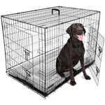 DogCrates+ Extra Large Foldable Dog Crate with Bed, 2 Doors Design, Non-Chew Metal, Removable Tray, 42-Inch Black