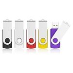 KOOTION 8GB USB Flash Drive 5Pack USB 2.0 Stick Swivel Memory Stick 8GB Pen Drive Metal Cap Thumb Drives (5 Mix-color: Black, White, Red, Yellow, Purple)