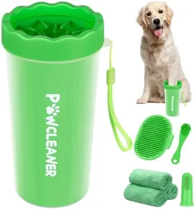 Professional 7 in 1 Dog Paw Cleaner for Dogs & Cats - Includes 1 Portable Paw Washer, 1 Bath Brush, 2 Dog Toothbrushes and 3 Absorbent Towels Note: Fits Paws 2.5 to 3.5 Inches Wide (Large, Green)
