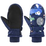 Toddler Winter Mittens Waterproof Boy Ski Gloves Warm Fleece Snow Mitten for Baby Boy Girl Cold Weather Navy Green S(Fits 2-4 years)