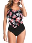 Vozobi Women's Tankini Swimsuits Two Piece Ruffle Flounce Top High Waisted Bottom Bikini Sets Tummy Control Bathing Suit