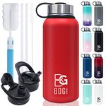 BOGI Insulated Water Bottles, 32oz Double Wall Vacuum Stainless Steel Water Bottles with 3 Lids Metal Water Bottle with Straw Wide Mouth Keeps Hot and Cold, Leak Proof, BPA-Free for Sports Gym Office