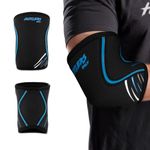 Hustlers Only Elbow Sleeves Weightlifting 7mm Neoprene Compression Elbow Support Sleeves for Gym Training, Powerlifting, Fitness, and Workout. (Black/Blue, L)