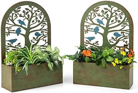 GOPLUS Juego de 2 jardineras con rejilla decorativa, enrejado de metal, macetero colgante para plantas trepadoras (retro, 40 x 17 x 60 cm (largo x ancho x alto)
