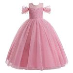 Glamulice Flower Girls Dress Dusty Pink Formal Princess Sparkle Tulle Beads Fancy Pageant Dresses Cold Shoulder Vintage Lace Bridesmaid Party Dance Prom Wedding Maxi Ball Gown Evening Photo Shoot 9 10