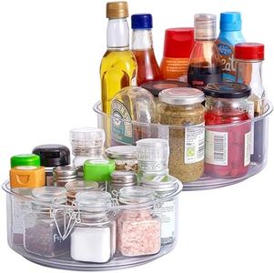 MATANA 2 Plateaux Tournants Transparents, 360° Lazy Susan (23cm) - Bordure Profonde - Organisateur et Rangement, Cuisine, Épices & Condiments, Placard, Cosmétique, Frigo & Salle de Bain