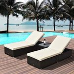 Outsunny 3pc Chaise Lounge Chair Set w/Side Table Outdoor Patio Synthetic Rattan Wicker Sun Bed Set with Cushion All Weather, Cream White