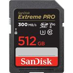 SanDisk 512GB Extreme PRO SDXC card, SD Card, V90 Memory Card, 8K, 4K and Full HD Video, up to 300 MB/s Shock, Temperature, Water and X-Ray Proof, UHS-II, Class 10 U3