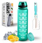 K-MART Water Bottle 1L, Sports Water Bottle with Time Markings, BPA-Free, Leak-Proof Drinks Bottle, Perfect for Running, Cycling, Gym, Yoga, Camping and Outdoor Activities, Green