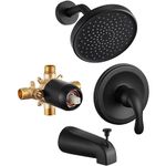 FROPO Black Shower Tub Faucet Set (Valve Included)- Bathtub Shower Faucet Set with 6 Inch High-Pressure Shower Head and Tub Spout Single-Spray Tub and Shower Trim Kit, Matte Black