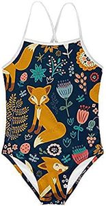 KiuLoam Cute Fox Animal Girl's Swimsuit Two Piece Swimwear Sun Protection Bathing Suits for 7-8 Years Child