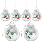 6 PCS Clear Ornaments Balls, Christmas DIY Fillable Ball Transparent Baubles Crafts for Party Favor Wedding Birthday Home Decor Hollow Plastic Decorations Large Spheres Prom Decorative