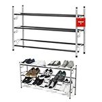 USTECH Sturdy Metal Shoe Rack for Closet | Heavy Duty Shoe Storage Organizer | Wide Shoe Shelf for Garage, Closet Shoe Rack and Organizers 3 Tier Expandable Metal Shoe Rack | Pack of 1