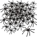 obqo 100 Pieces Halloween Spooky Black Plastic Spiders for Halloween Party Decorations, Prank Realistic Scary Spiders Toy for Kids Party Decorations