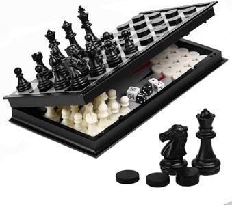3 in 1 Chess Set for Kids and Adults, Magnetic Chess Board for Chess Checkers Backgammon Game Set 9.8‘‘ with Storage Bag, Portable Folding Board Game Toys