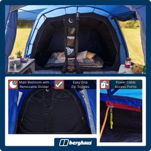 Berghaus Adhara 500 5-Person Tunnel Tent – Darkened Bedrooms, Blue