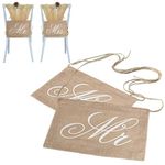 Lace Burlap Bows Mr. & Mrs Burlap Chair Banner Set Chair Sign Garland Rustic Wedding Party Decoration (Chair Banners)