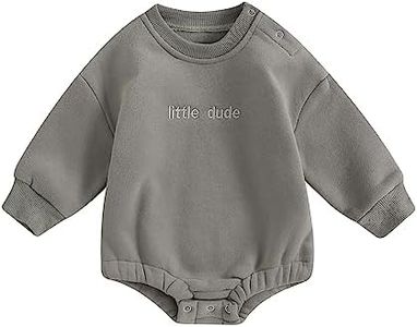 Baby Boy Oversized Sweatshirt Romper Solid Long Sleeve Bubble Little Dude Romper Sweater Onesie Fall Clothes (Grey, 0-3 Months)