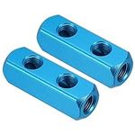 PATIKIL 2 Way 5 Port Air Manifold, 2 Pack G1/4 Inch Aluminum Air Hose Inline Manifold Block Splitter Pneumatic Air Hose Fitting, Blue