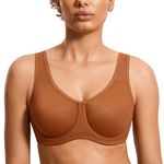 SYROKAN Women's Max Control Underwire Sports Bra High Impact Plus Size with Adjustable Straps Bronze Beige 38DD