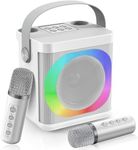 Karaoke Machine for Children, Portable Mini Bluetooth Karaoke Set Speaker with 2 Wireless Microphones and LED Lights for Home Party, Birthday Gifts for Girls and Boys