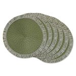 DII Woven Placemat Collection Round, 14.75" Diameter, Sage Fringe 6 Piece