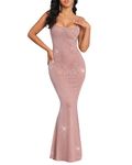 Outoshe Women's See Through Mesh Shiny Rhinestone Maxi Dress Sleeveless Spaghetti Strap Bodycon Long Dresses, Pink, Medium