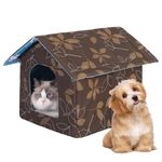 Qpets® Cat House Dog House, Washable Dog Bed DIY Assembly Pet Villa Play House Soft Cat House with Waterproof Roof | Windproof Fixed Straps | Thick Warm Floor Mat | Within 6KG Cat Dog