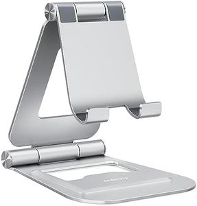 Nulaxy Aluminum Dual Foldable iPad Stand, Fully Adjustable Desktop Tablet Holder, iPad Accessories for Office Kindle Compatible with Mobile Devices iPad Pro/Air/Mini, iPhone Pro/Max/Plus, Silver