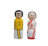 CHANNAPATNA TOYS Wooden Peg Dolls Bengali Couple Non Toxic Colors (2 Years+) - Set of 2 Wooden Dolls | Pretend Play, Open Ended Toys, Improves Childs Creativity