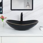 Davivy 24.5'' X 13.8'' Large Matte Black Oval Vessel Sink with Pop Up Drain,Bathroom Sinks Above Counter,Black Bathroom Sink with Gold Trim,Ceramic Vessel Sinks for Bathrooms (Large)