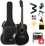 Donner Acoustic Guitar for Beginner Adult 36'' Dreadnought 3/4 Size Black Guitar Bundle Package Kit Travel, Spruce Wood With Gig Bag Capo Tuner Strap String Guitar Picks DAG-1MB/DAT-110D