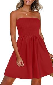 Womens Summer Sun Dress Casual Beach Strapless Cover ups Wedding Guest Dresses Tube Sundress (Red,M)