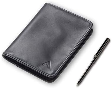 Allett Hybrid Card Wallet & Pen Bundle | Onyx Black, Leather, RFID Blocking, Vertical Layout | Slim, Minimalist, Bifold, Card Holder, Water Resistant | Holds 3-10+ Cards, Cash | Stainless Steel Pen
