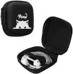 kwmobile Carrying Case for Earphones - Square Design with Zipper for In-Ear Headphones Earbuds - Grey/Black, Meow Cat