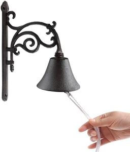 Decorative Iron Wall Mounted Bell with Rope Pull, Rustic Dinner Bell for Ship School Reception Church,Manually Shaking Doorbell for Outside Porch Garden,Black