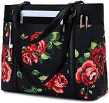 Laptop Tote Bag Womens Work Bags Purse Floral Teacher Handbag Shoulder Bag fit 15.6 in laptop, Black - Rose, Medium, Classy