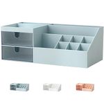 Bilykoo Desk Organizer and Accessories, Mini Desk Storage Box Office Supplies Holder, Makeup Organizer Multifunctional Desktop Organizer with 11 Compartments + 2 Drawers for Office, Home, School, Bathroom, Dorm (Blue)