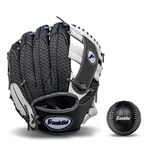 Franklin Sports Kids Baseball Gloves - Meshtek Child's Tball Glove + Ball Set - Boys + Girls Teeball Mitt Set - Kids + Toddler Right Hand Throw - 9.5", Black/Graphite/White