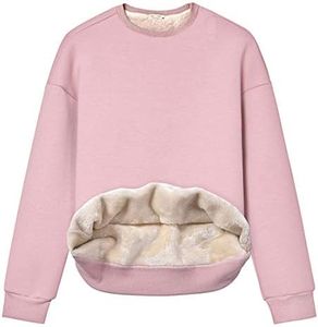 Gihuo Women's Loose Fleece Pullover Sherpa Lined Crewneck Sweatshirt (02 Pink, Small)