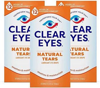 Clear Eyes Natural Tears Lubricant - #1 Selling Brand of Eye Drops - Mild, Natural Eyedrops Soothe and Moisturize Dry Eyes - 0.5 Fl Oz (Pack of 3)